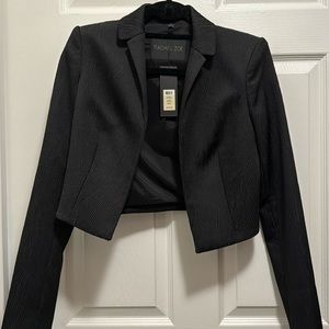 NWT Rachel Zoe Black Cropped Tuxedo Smoking Jacket Short Blazer Satin